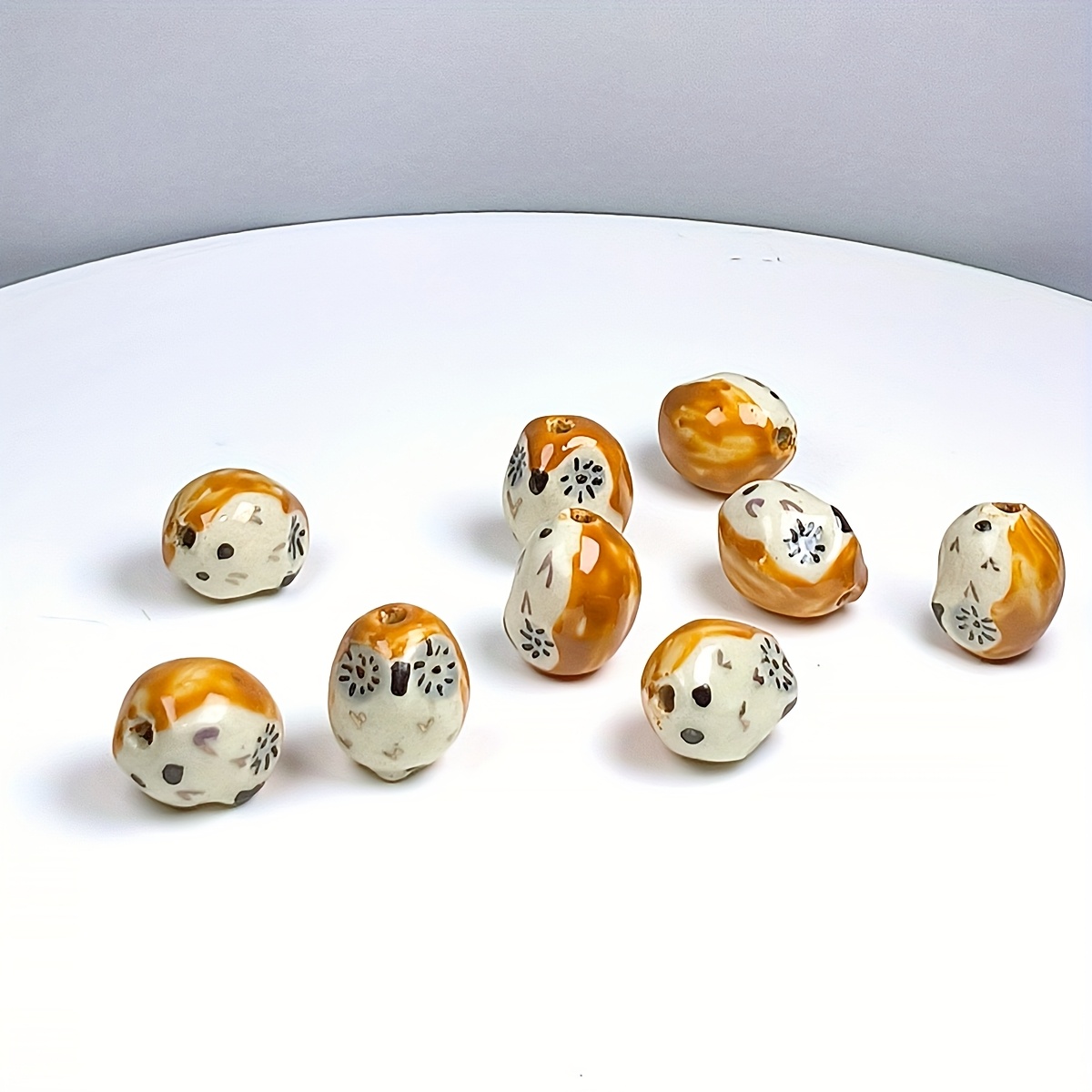 4pcs Brown Owl Ceramic Beads for Jewellery Making